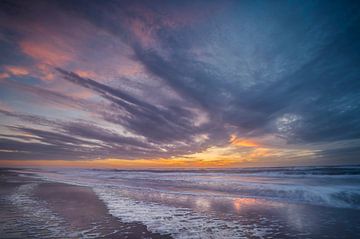 coucher de soleil sur la plage de Texel