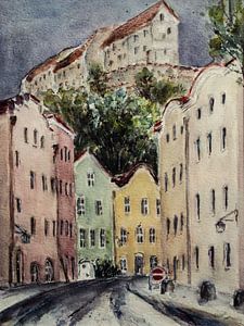 Burghausen - Mautnergasse mit Burg