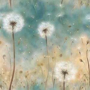 Paardenbloemen en zwevende zaadjes
