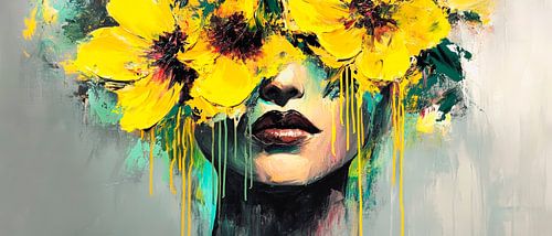 Blühendes Gesicht mit Sonnenblumenfarben von Poster Art Shop