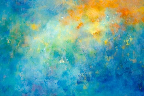 Blauw oranje abstract schilderij sterrennacht