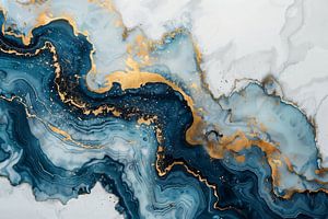 Marmerprint donkerblauw, goud en wit