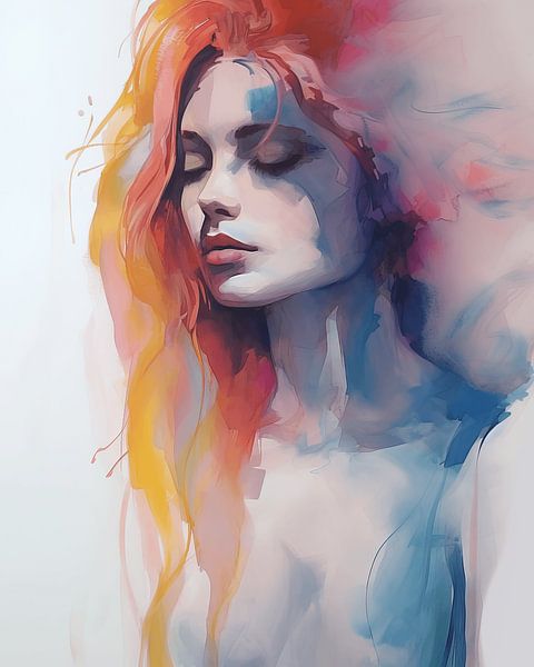 Modern portrait, watercolour by Carla Van Iersel