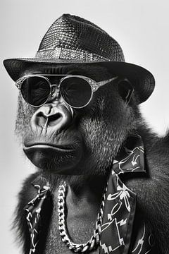 Modieus geklede gorilla met zonnebril en hoed van Poster Art Shop