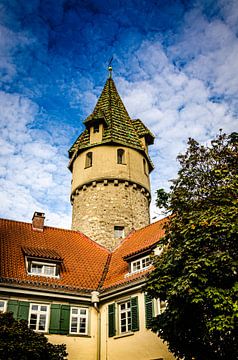 Groene toren in de oude stad van Ravensburg in Opper-Zwaben van Dieter Walther