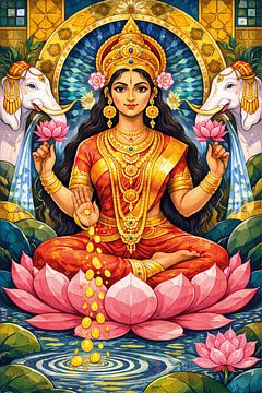 Schilderij van de Hindoeïstische godin Lakshmi.
