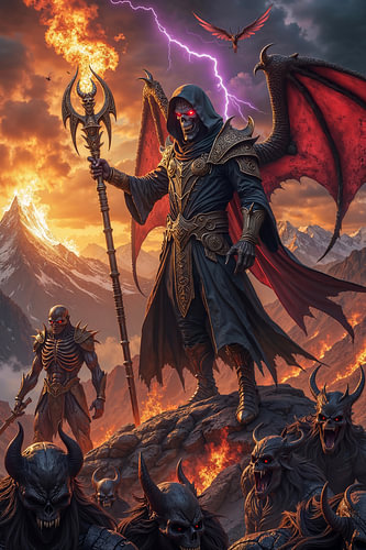 Dark Fantasy Wandbild: MORZAKHUL – Ein Dämon führt seine Armee in eine Schlacht