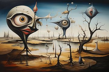 Landschap surrealistisch abstract en bizarre met buitenaards leven van Art Bizarre