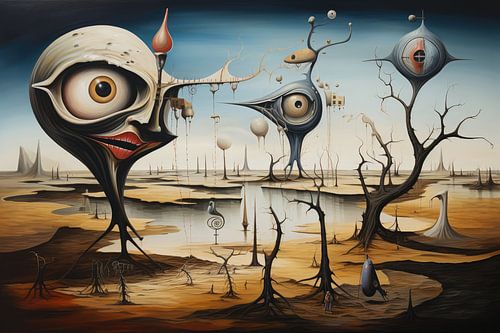 Paysage surréaliste abstrait et bizarre avec vie extraterrestre