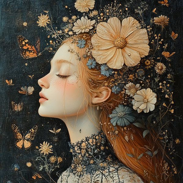 Woman Flowers Sleeping by Eye catching paintings