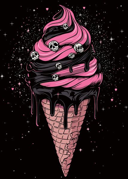 Ice cream cone with pink cream, skulls and black sauce by Pixelbull Design