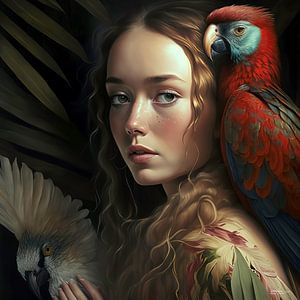 Mädchen gemischt mit Vogel