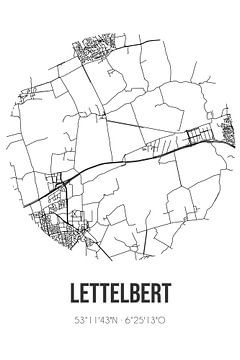 Lettelbert (Groningen) | Landkaart | Zwart-wit van MijnStadsPoster
