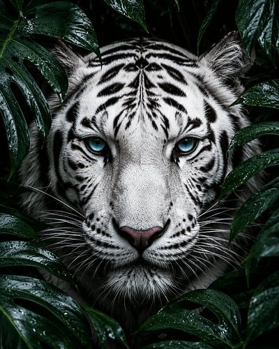 Portrait d'un tigre blanc dans la forêt tropicale