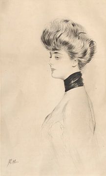 Paul César Helleu - Portret van een vrouw met een zwarte halsketting van Peter Balan