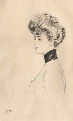 Paul César Helleu - Portret van een vrouw met een zwarte halsketting