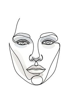 Monochrome sereniteit: Minimalistische vrouwelijke lijnkunst met zachte grijze accenten