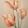 Tulipes de pêche sur Peinture Abstraite