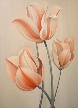 Tulipes de pêche sur Peinture Abstraite