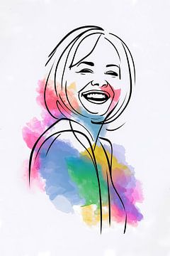 Un spectre de joie : portrait d'une femme souriante sur De Muurdecoratie