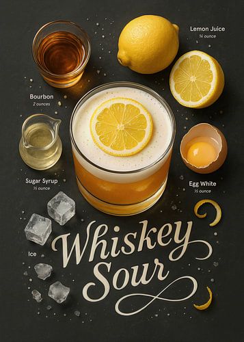 Whiskey Sour Cocktail Poster - Bourbon en Citroen