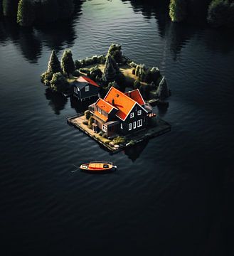 Huis op een eiland van fernlichtsicht