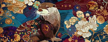 Otter Bloemenpracht | Whisker Whimsy van Blikvanger Schilderijen