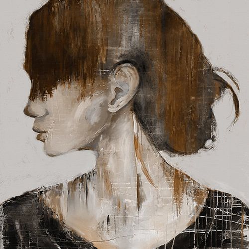 Abstract portret van een vrouw in zwart, wit, bruin
