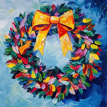 Couronne de Noël avec nœud jaune