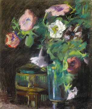 John La Farge~Still Life of Petunias in a Glass Vase