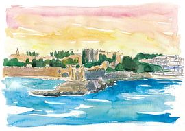 Rhodes Grèce, front de mer avec le Palais du Grand Maître