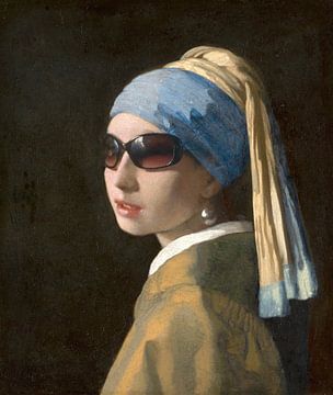 Meisje met de parel met een zwarte moderne zonnebril van Patricia Hofmeester