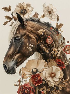 bruin paard met bloemen van haroulita