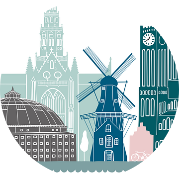 Skyline illustratie stad Haarlem in kleur van Mevrouw Emmer