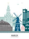 Skyline-Illustration Stadt Haarlem in Farbe von Mevrouw Emmer Miniaturansicht