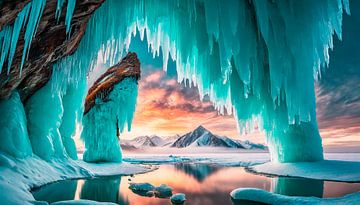 Grotte de glace avec montagne et neige sur Mustafa Kurnaz