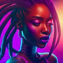 Portrait of African woman with makeup in neon by Animaflora PicsStock thumbnail