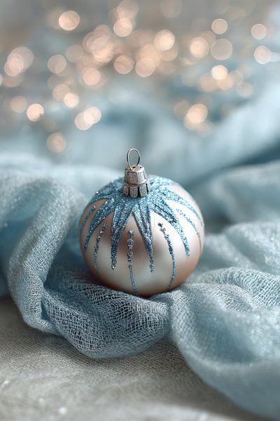 Weihnachtskugel Detail mit blauem Glitzermuster auf staubigem Hintergrund von Eva Lee