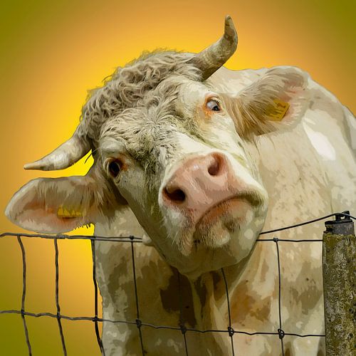 Fancy some milk? Pop art cow in green and orange. by Alie Ekkelenkamp