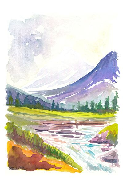 Scottish highland landscape with loch and heather by Markus Bleichner