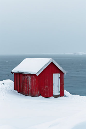 Haus am Meer im Winter