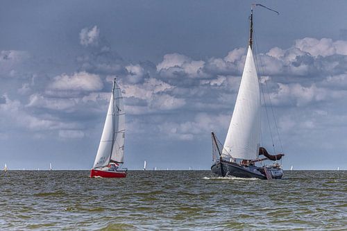 Zeilboten op het Markermeer voor de kust van Marken.