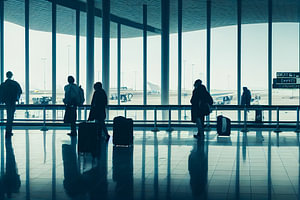 Silhouettes of people at an airport Illustration