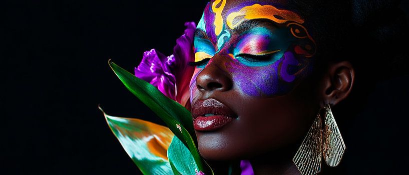 Peinture faciale colorée avec accent floral par Poster Art Shop