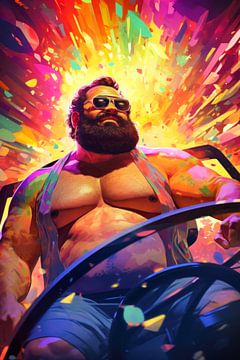 Trucker met baard aan het stuur van BEARpictureart
