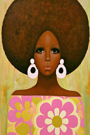 Modernes, minimalistisches Porträt einer Frau im Retro-Stil mit Afro-Frisur