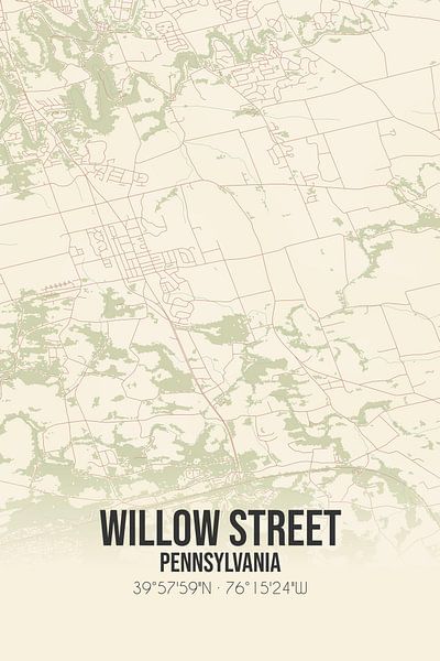 Carte ancienne de Willow Street (Pennsylvanie), USA. par Affiches de lieux