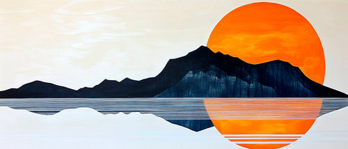 Zonsondergang over het zilveren oppervlak van het meer