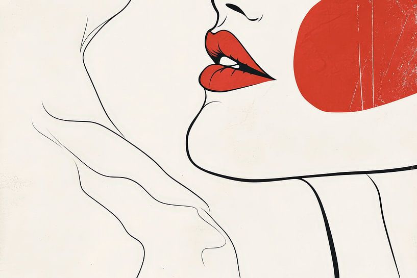 Lippenporträt in Rot und Schwarz – Minimalistisch von Poster Art Shop
