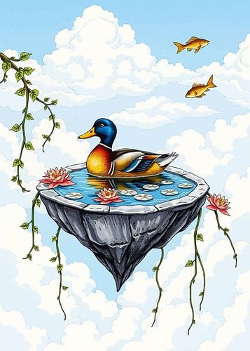 Drijvende eend in hemelvijver - Grillige wolk